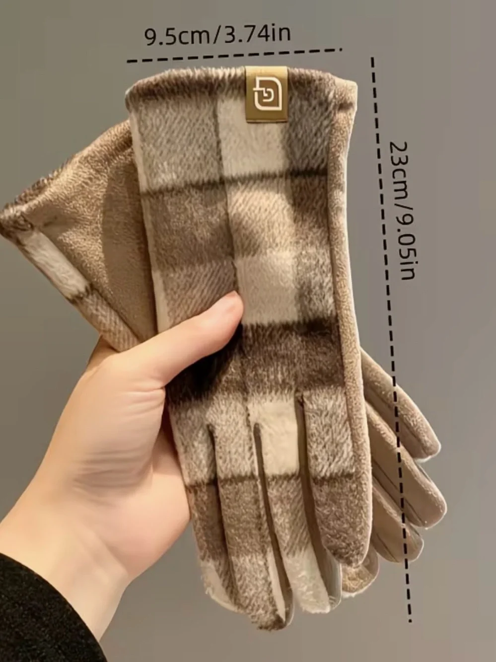 Plaid Fleece Gloves Green & Brown Plaid